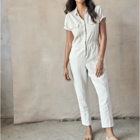 Outerknown S.E.A. Linen Suit Womens Small Ivory Utility Workwear Jumpsuit - Picture 2 of 10